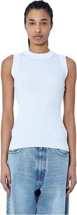 Sportmax Gebreide Rib Tank Top - Dames - Tops zonder mouwen - Wit - XS - Katoen - Tops