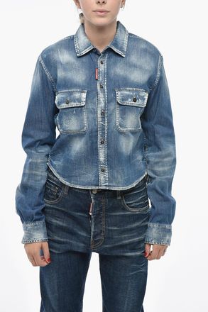 Dsquared2 Camicia in Denim Stretch con Doppio Taschino Dsquared2