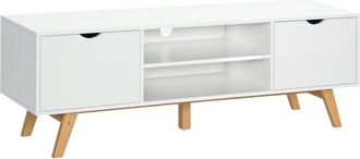 HOMCOM Homcom - Mueble tv de salón moderno mesa para televisores de 65 pulgadas módulo tv con 2 armarios 2 estantes abiertos y patas de madera 150x39x50 cm