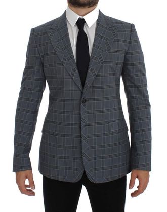 Dolce & Gabbana Mens Gray Plaid Blazer Classic Fit - Dark Grey Cotton - Size EU 44 (Mens)