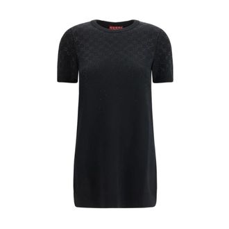 Gucci Fijne wollen jurk met GG kristallen - Dames - Jurken - Zwart - Maat: M Wol