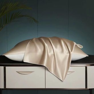 OEM Lot De 2 Taies DOreiller En Soie 22 Mommes, 600 Fils, Tissu Satin, 100 % Soie, Fermeture &Eacute;clair Dissimul&eacute;e (champagne, 50x75 Cm)