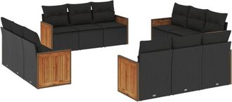 vidaXL Set De Sof&aacute;s De Jard&iacute;n 12 Piezas Cojines Rat&aacute;n Sint&eacute;tico Negro Vidaxl
