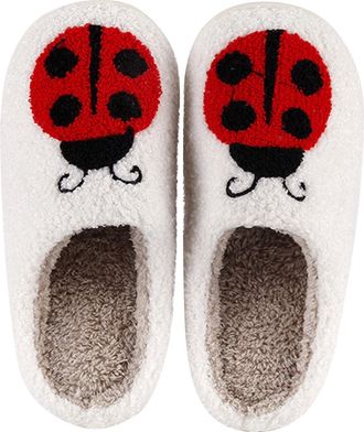 Generic Womens Ladybird Pattern Plush Slippers, Womens Ladybird Soft Sole Slippers, Thick-Soled Warm Sliders Casual Comfortable Sliders Non Slip Breathable In