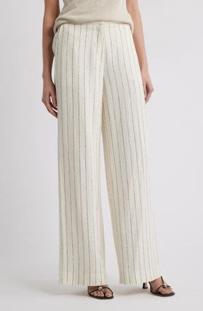 Nordstrom The Lennox Pinstripe Wide Leg Trousers in Ivory- Black Pinstripe at Nordstrom Rack, Size 6