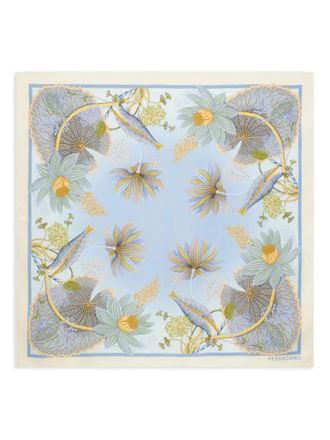 Ferragamo water lilies floral silk scarf - women - Silk - One Size - Blue