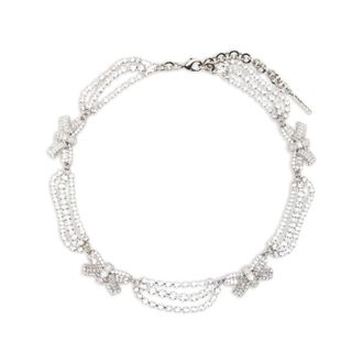 Alessandra Rich Necklaces, female, Gray, Size: ONE SIZE Crystal Necklace with Bows