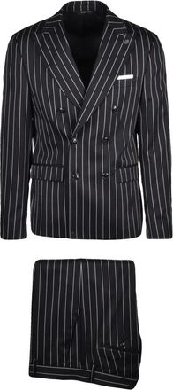 Daniele Alessandrini Double-breasted jas - Heren - Business pakken - Zwart - 2XL - Leer - Kostuums