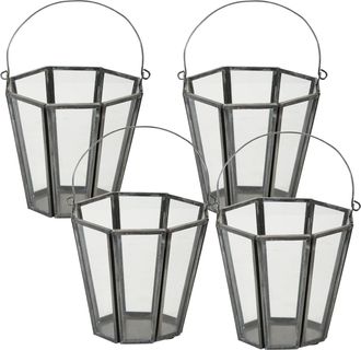 Melrose International Iron Candle Holder Bucket with Handle (Set of 4) - Silver, Grey, Clear