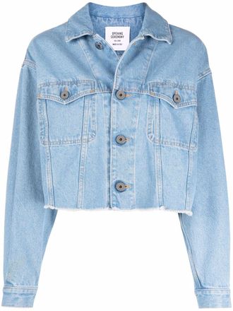 Opening Ceremony logo-print cropped denim jacket - women - Cotton - L - Blue