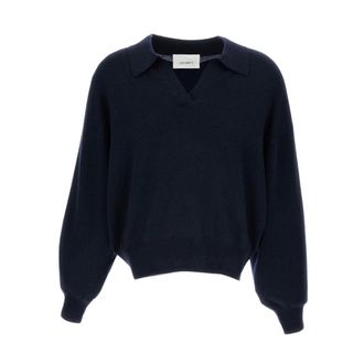 Lisa Yang V-neck Knitwear, female, Blue, XS, Polo-neck Jumper