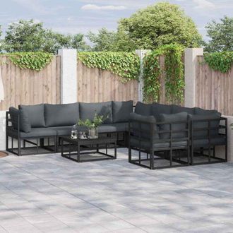 vidaXL Conjunto De Sof&aacute; De Jard&iacute;n Con Coj&iacute;n 8 Pcs Negro Aluminio Vidaxl