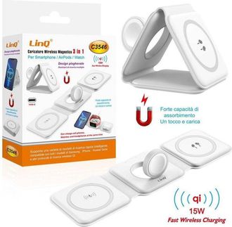 Trade Shop Trade Shop - Caricabatterie Wireless Magnetico 15w 3in1 Qi Smartphone Airpods Smartwatch C3546