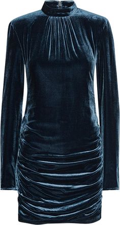 Rotate Rich Velvet Mini Dress With Gathered High Neckline