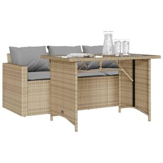 Berkfield Home Beautiful 2 Piece Garden Dining Set with Cushions Beige Poly Rattan