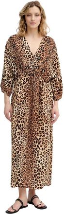 Lola Casademunt Lange jurk met gedrapeerde taille - Dames - Maxi kleedjes - Bruin - XS - Leer - Kleedjes