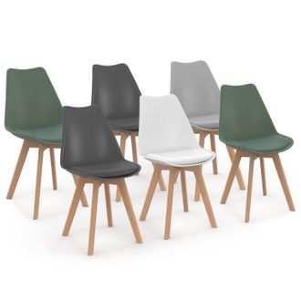 IDMarket Set Di 6 Sedie Scandinavo Gris Chiaro, Bianco, Gris Scuro X2, Verde X2 Sara