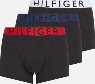 Tommy Hilfiger Mens Tommy Hilfiger 3-Pack Hilfiger Cotton Boxer Trunks, Medium Red/White/Desert Sky - Black - Size: 32/30/31