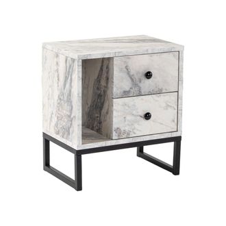 Dmora Dmora - Mesa De Noche Rhiannon, C&oacute;moda Baja, Mesilla De Noche, Estante De La Cama, 45x30 H50 Cm, M&aacute;rmol Y Negro