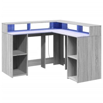 Berkfield Home Soft Desk with LED Lights Grey Sonoma 130x130x91 cm Engineered Wood | Size: 130 x 130 x 91 cm