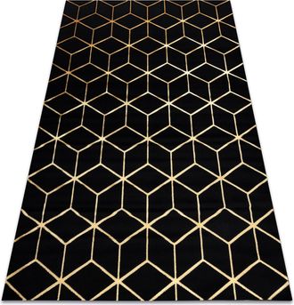 RugsX Tappeto Moderno 3d Gloss 409c 86 Cubo Elegante, Glamour, Art Deco Nero / Oro Black 80x150 Cm