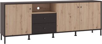 Home Heavenly Home Heavenly - Mueble Tv Tania Alistonado Con 4 Cuerpos Y 2 Cajones Color &Eacute;bano Y Roble Artisan 74x208x40 Cm. Color: Roble Artisan