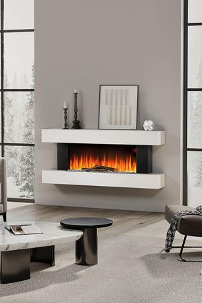 Living and Home Wall-Mounted Electric Fireplace with Remote Control in White