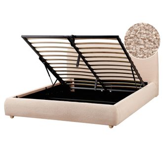 Beliani Cama Con Almacenaje Minimalista Moderno 160 X 200 Cm Boucl&eacute; Beige Blagnac