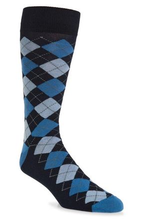 Nordstrom Argyle Combed Cotton Blend Dress Socks in Navy- Light Blue at Nordstrom