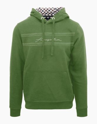 Aquascutum Mens Hooded Neck Signature Print Sweatshirt - Green - Size: 40
