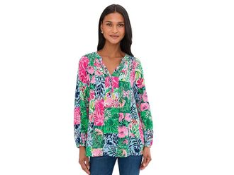 Lilly Pulitzer Elsa Top Womens Blouse Party Punch Patch : XXS, Silk