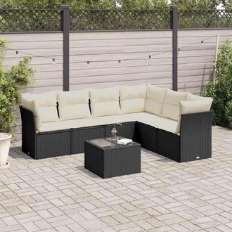 vidaXL Vidaxl - Set De Comedor De Jard&iacute;n 7 Pzas Y Cojines Rat&aacute;n Sint&eacute;tico Negro