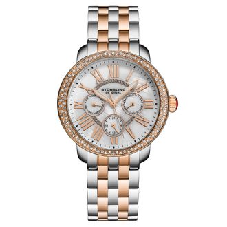 St&uuml;hrling Womens Sonata 4081 Ladies 38mm - Silver & Rose Gold Stainless Steel - One Size