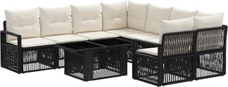 vidaXL Conjunto De Sof&aacute;s De Jard&iacute;n 9 Uds. Negro Y Blanco Crema Vidaxl