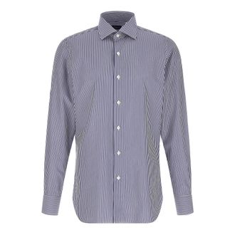Finamore Casual Shirts, male, Blue, Size: 2XL Napoli Striped Shirt