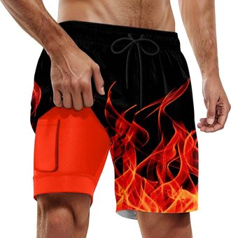 Generic Mens Swimming Trunks, Mens Swim Trunks with Compression Liner Swimming Shorts 2 in 1 Cool Dry Active Swimsuit Boys Board Shorts Age 8 with Pockets Men