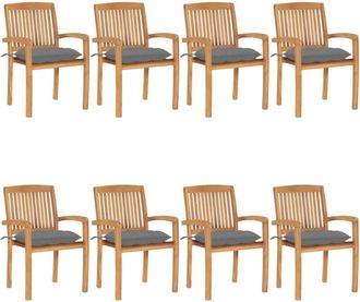 vidaXL Sillas De Jard&iacute;n Apilables 8 Uds Madera De Teca Con Cojines Vidaxl