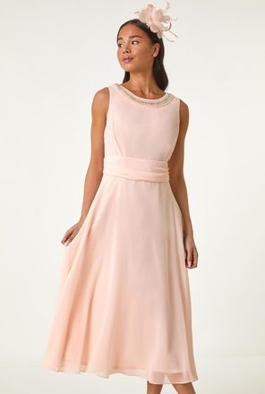 Roman Trim Detail Ruched Midi Dress