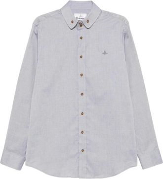 Vivienne Westwood Orb-Geborduurd Shirt - Heren - Casual Overhemden - Blauw - L - Katoen - Overhemden