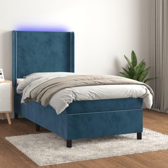 vidaXL Vidaxl - Cama Box Spring Colch&oacute;n Y Led Terciopelo Azul Oscuro 90x200 Cm