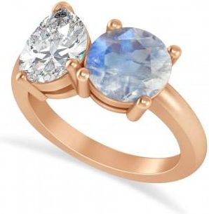 Allurez Round/Pear Diamond & Moonstone Toi et Moi Ring 14k Rose Gold (4.00ct)