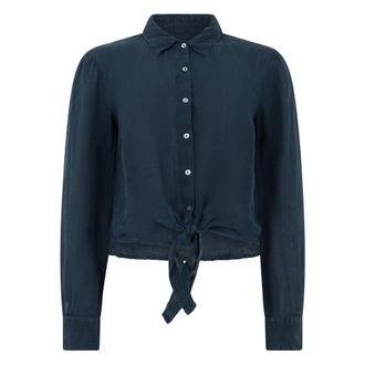 120% Lino 120% Lino, Shirts, female, Blue, Size: XS Short linen shirt