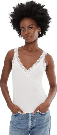 Madewell Lace-Trim Ribbed V-Neck Tank Top Womens Clothing Winter White : XL (Womens 14-16), Cotton/Modal/Tencel