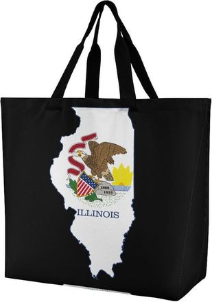 Generic Illinois State Logo Tote Bag Reusable Grocery Shopping Bags Large Travel One Shoulder Handbag for Picnic Work