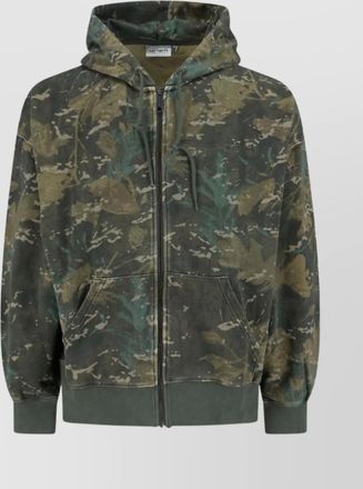 Carhartt Work in Progress camouflage hoodie with drawstring and ribbed cuffs