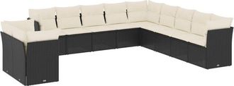 vidaXL Set De Sof&aacute;s De Jard&iacute;n 11 Pzas Y Cojines Rat&aacute;n Sint&eacute;tico Negro Vidaxl