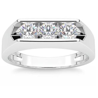Pompeii3 1 1/2ct Diamond Three Stone Mens Wedding Ring in 14k White or Yellow Gold