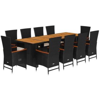 vidaXL Set De Comedor Jard&iacute;n 11 Pzas Con Cojines Rat&aacute;n Sint&eacute;tico Negro Vidaxl