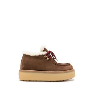 Prada Shearling-trim Platform Lace-up Shoes