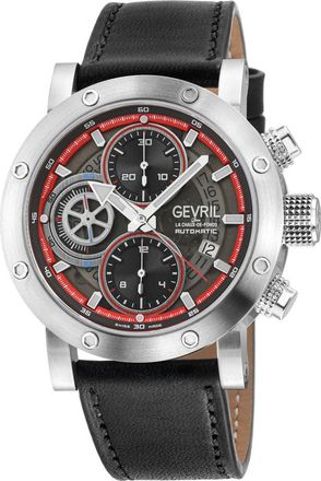 Gevril Group Flat Iron Limited Edition Leather Strap Automatic Chronograph Watch, 42mm in Black at Nordstrom Rack